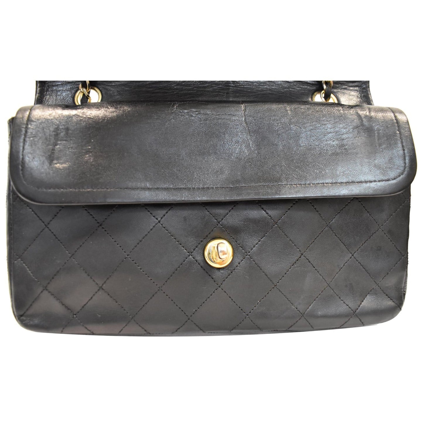 CHANEL CC Vintage Classic Medium Double Flap Calf Shoulder Bag Black