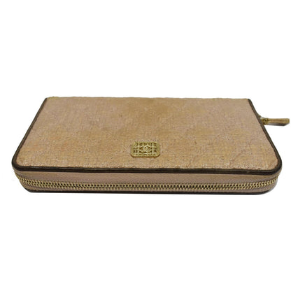 CHANEL Zip Around Coated Canvas Wallet Beige