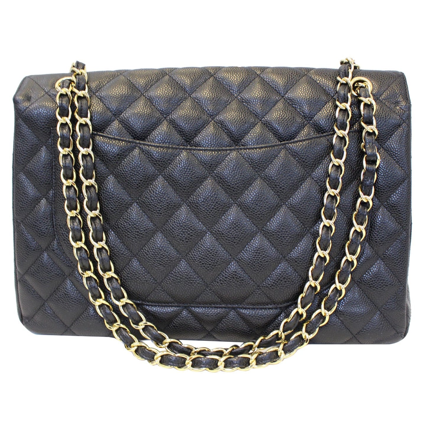 CHANEL Maxi Jumbo Classic Flap Caviar Leather Shoulder Bag Black
