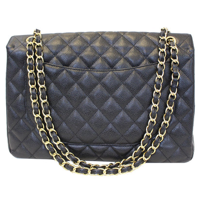 CHANEL Maxi Jumbo Classic Flap Caviar Leather Shoulder Bag Black