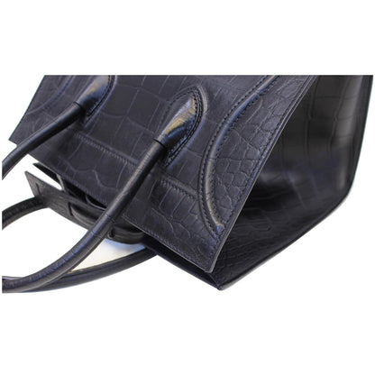 CELINE Croc Stamped Embossed Leather Medium Phantom Luggage Tote Bag