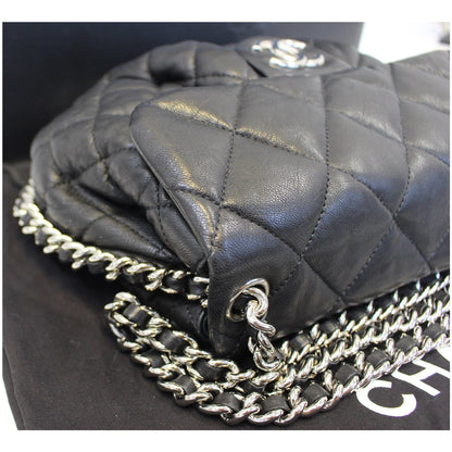 CHANEL Chain Around Quilted Leather Flap Shoulder Crossbody Bag Black