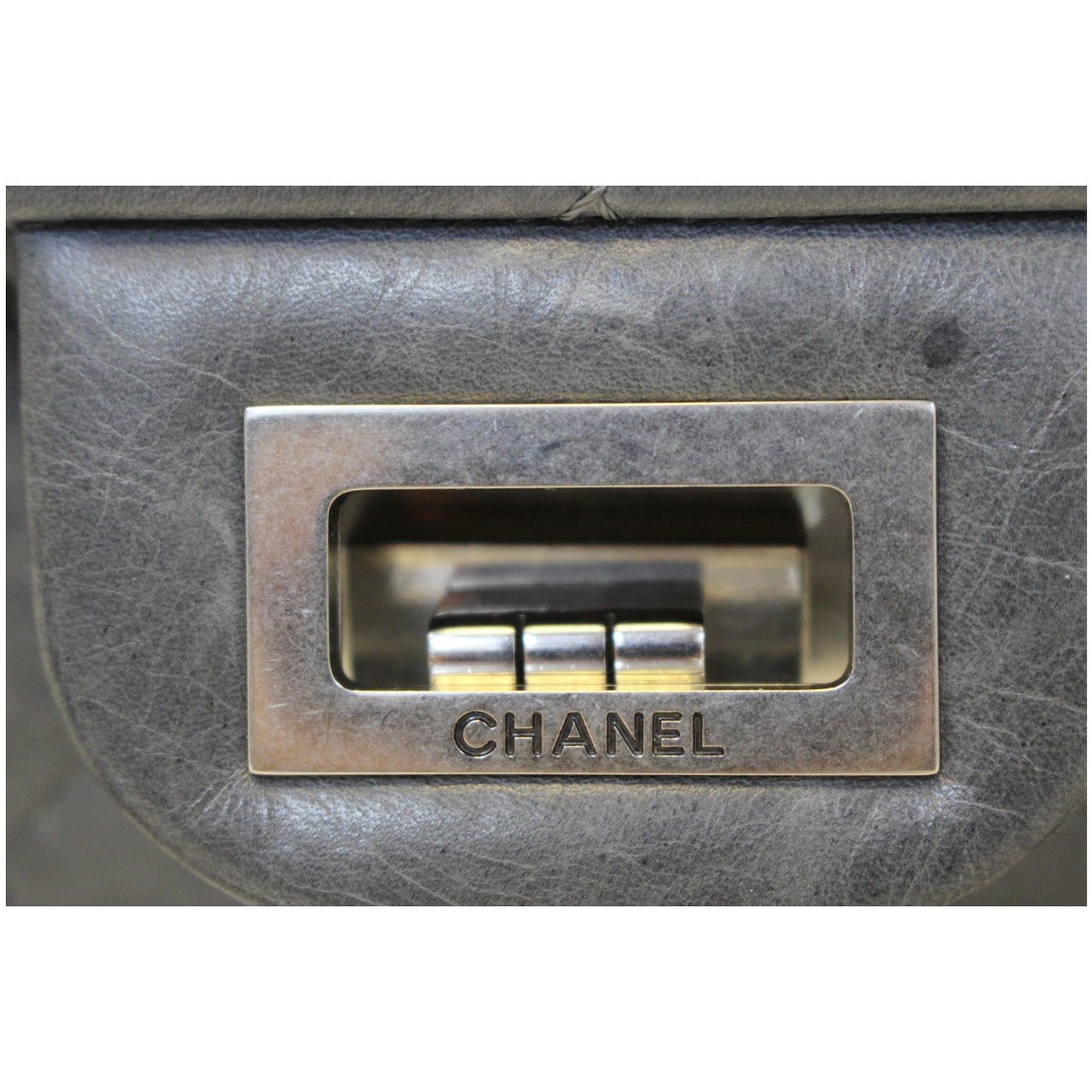 CHANEL 2.55 Reissue Mademoiselle Lock Calfskin Leather Shoulder Bag Grey