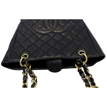 CHANEL PST Petit Shopping Caviar Leather Tote Bag Black