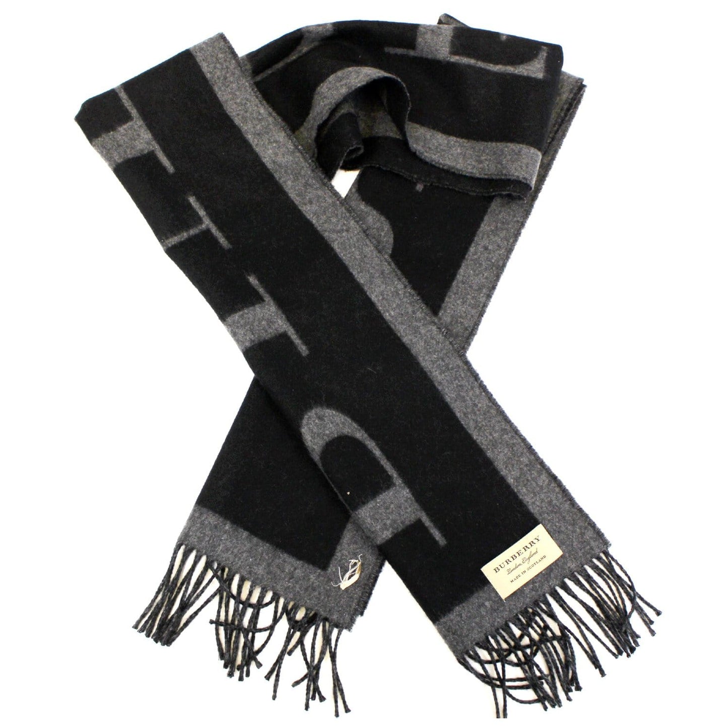 Burberry Logo Text Cashmere Scarf  Black/Grey