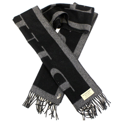 Burberry Logo Text Cashmere Scarf  Black/Grey