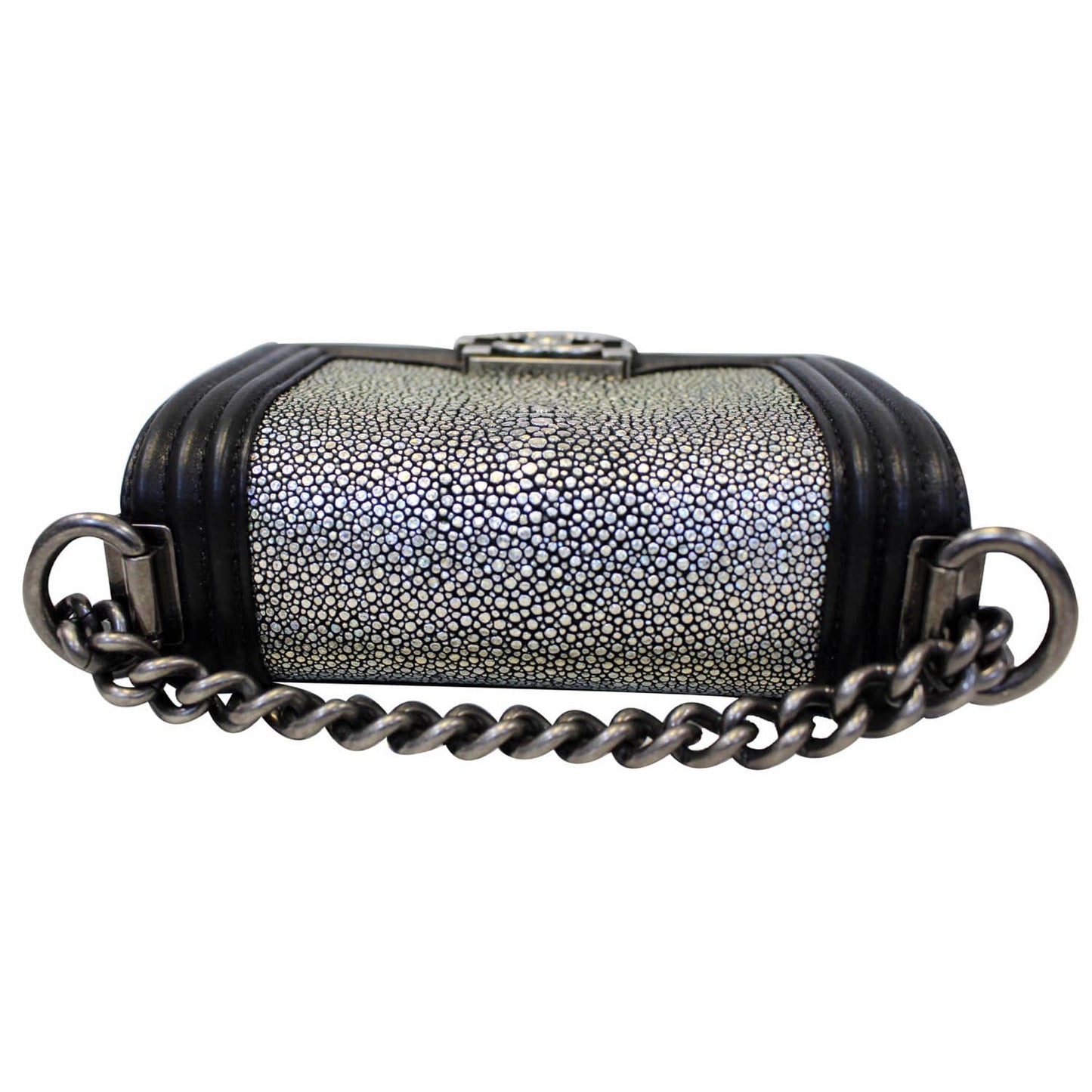 CHANEL Mini Boy Galuchat Stingray Flap Bag Black Silver