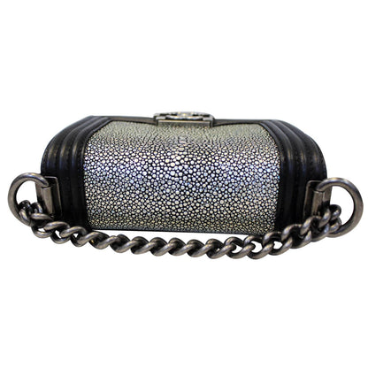 CHANEL Mini Boy Galuchat Stingray Flap Bag Black Silver