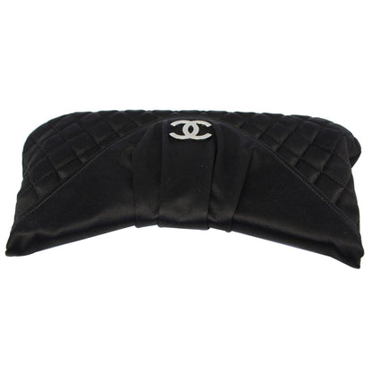 CHANEL CC Half Moon Quilted Satin Clutch Black