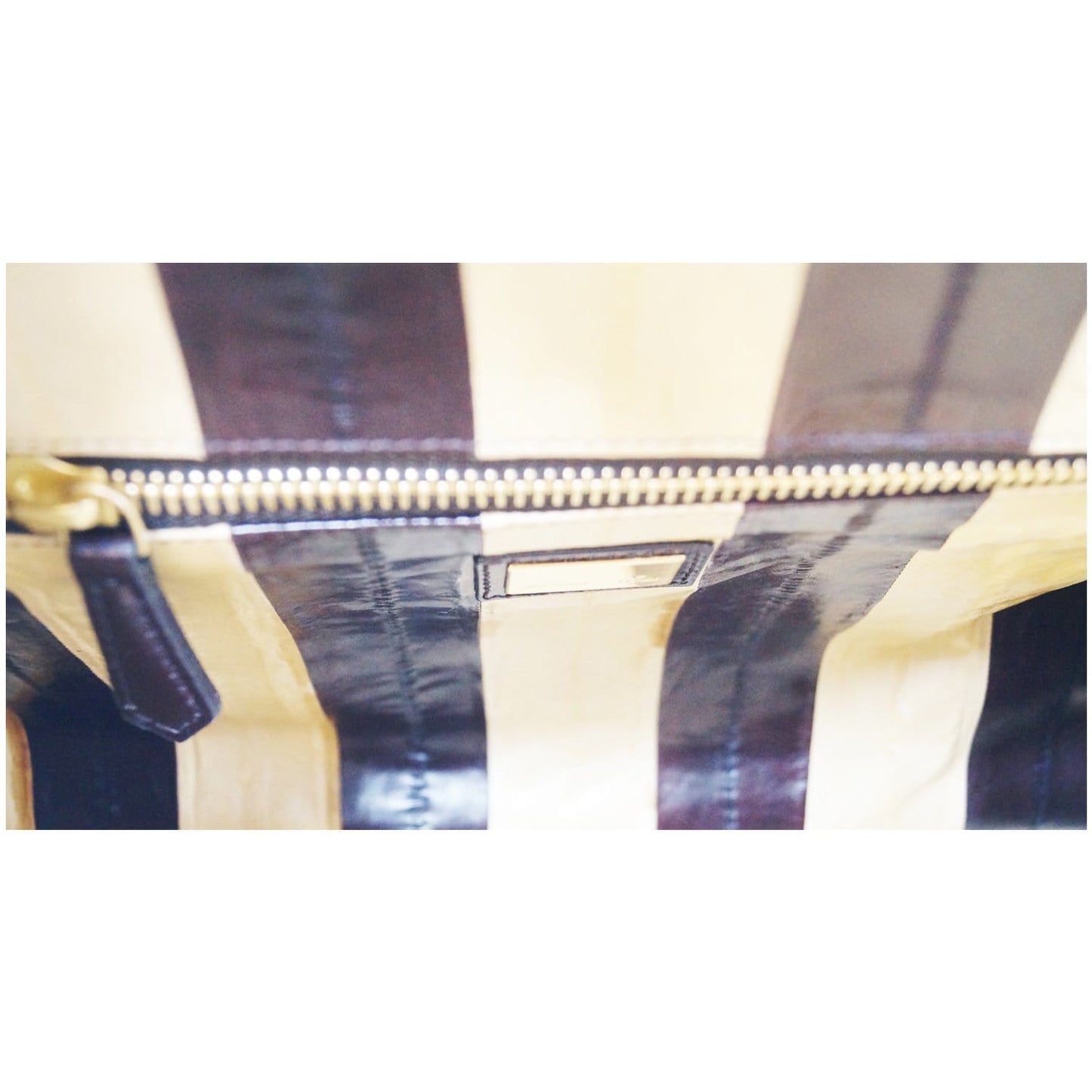 FENDI Peekaboo Striped Eel Skin Leather Shoulder Bag Brown