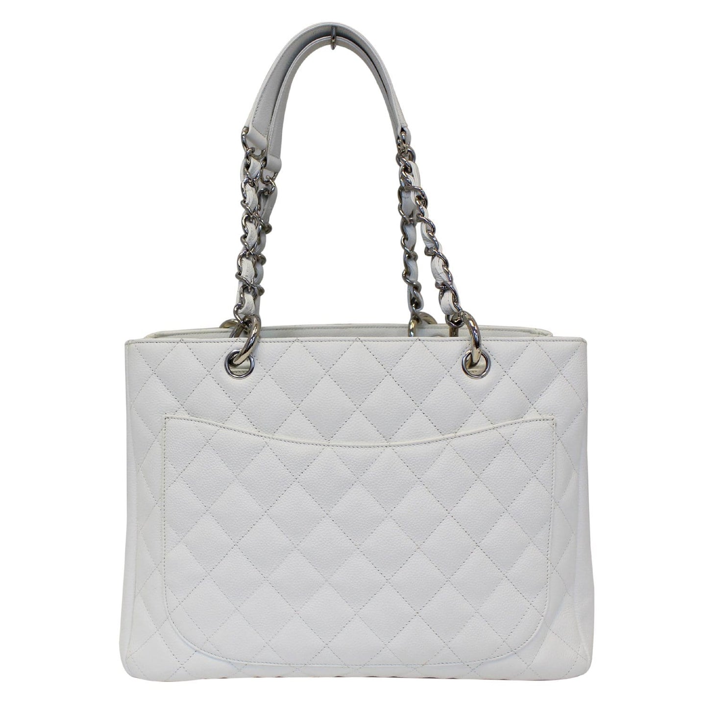 CHANEL Grand Shopping Quilted Caviar Leather Tote Bag White