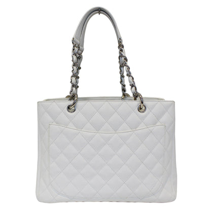 CHANEL Grand Shopping Quilted Caviar Leather Tote Bag White