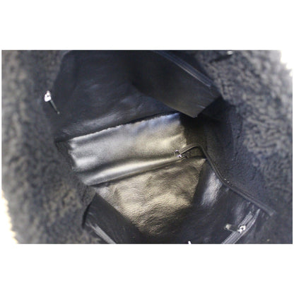 CHANEL Cozy CC Shearling and Lambskin Tote Bag Black