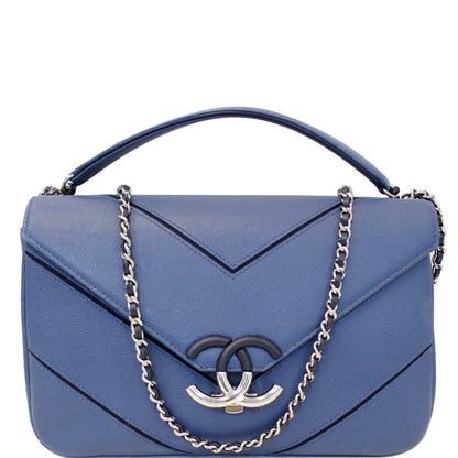 CHANEL CC Chevron Flap Shoulder Crossbody Bag Blue