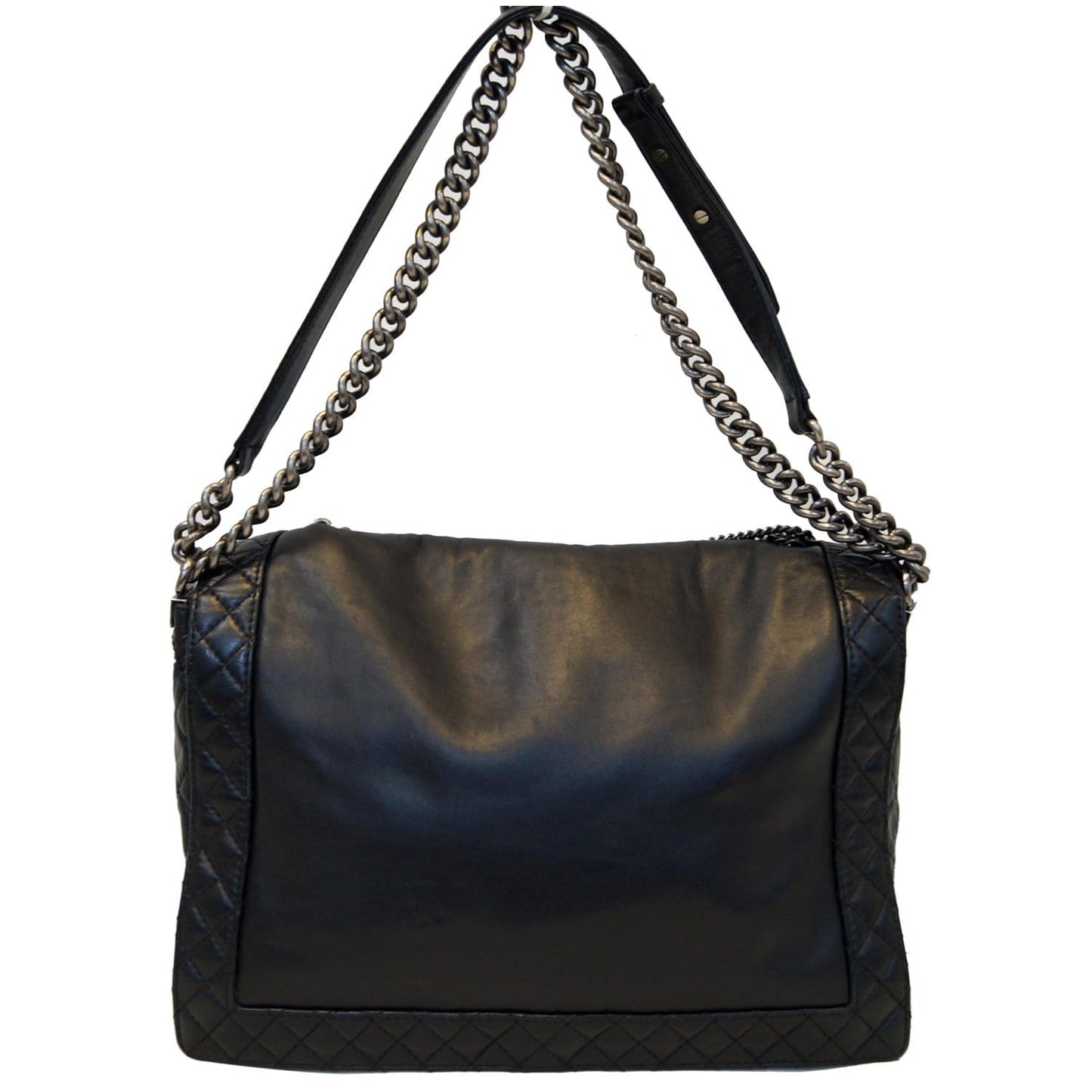 CHANEL Boy Enchained Large Calfskin Leather Flap Shoulder Bag Black