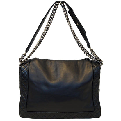CHANEL Boy Enchained Large Calfskin Leather Flap Shoulder Bag Black