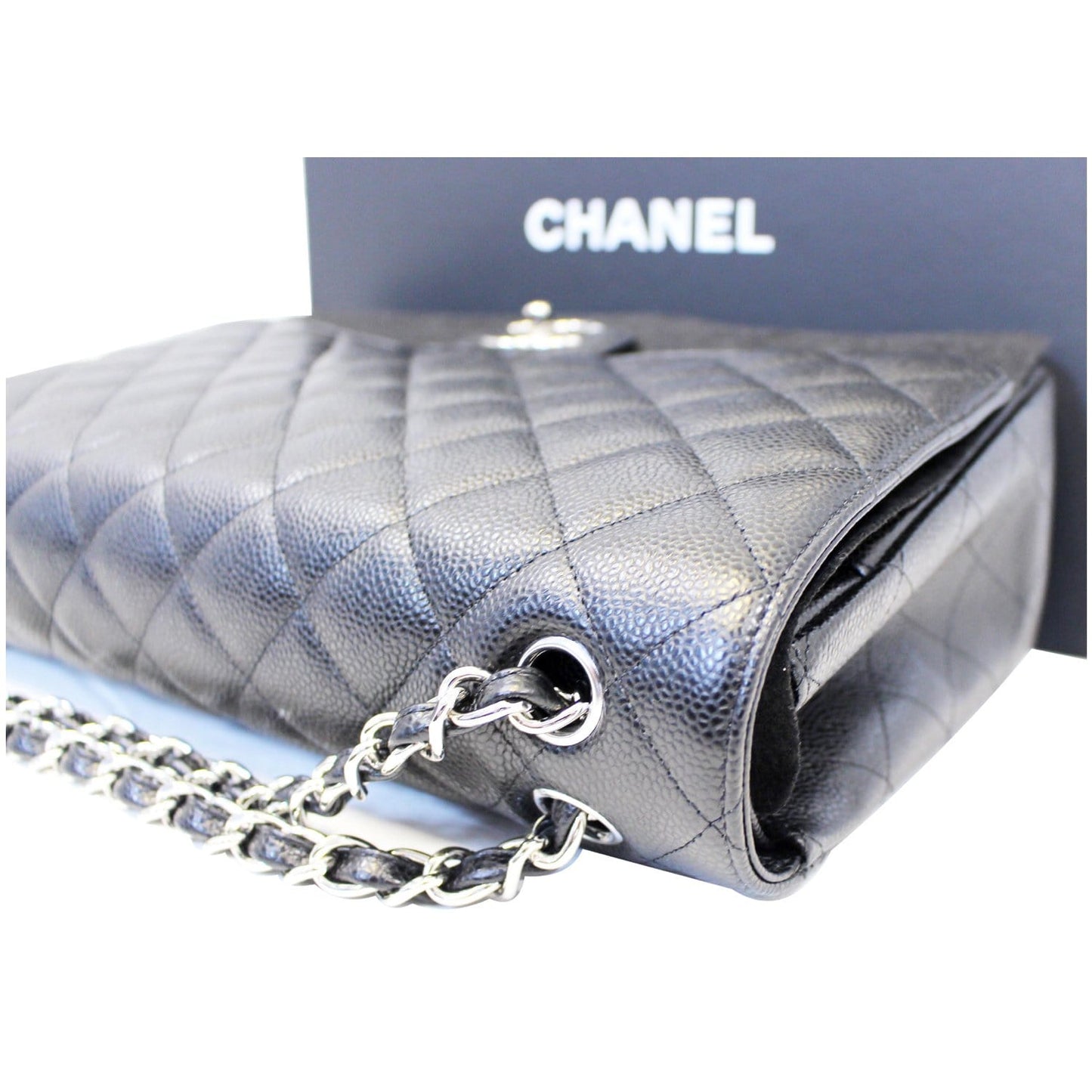 CHANEL Classic Maxi Jumbo Double Flap Caviar Leather Shoulder Bag