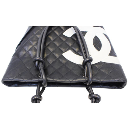 CHANEL Cambon Small Quilted Leather Tote Bag Black