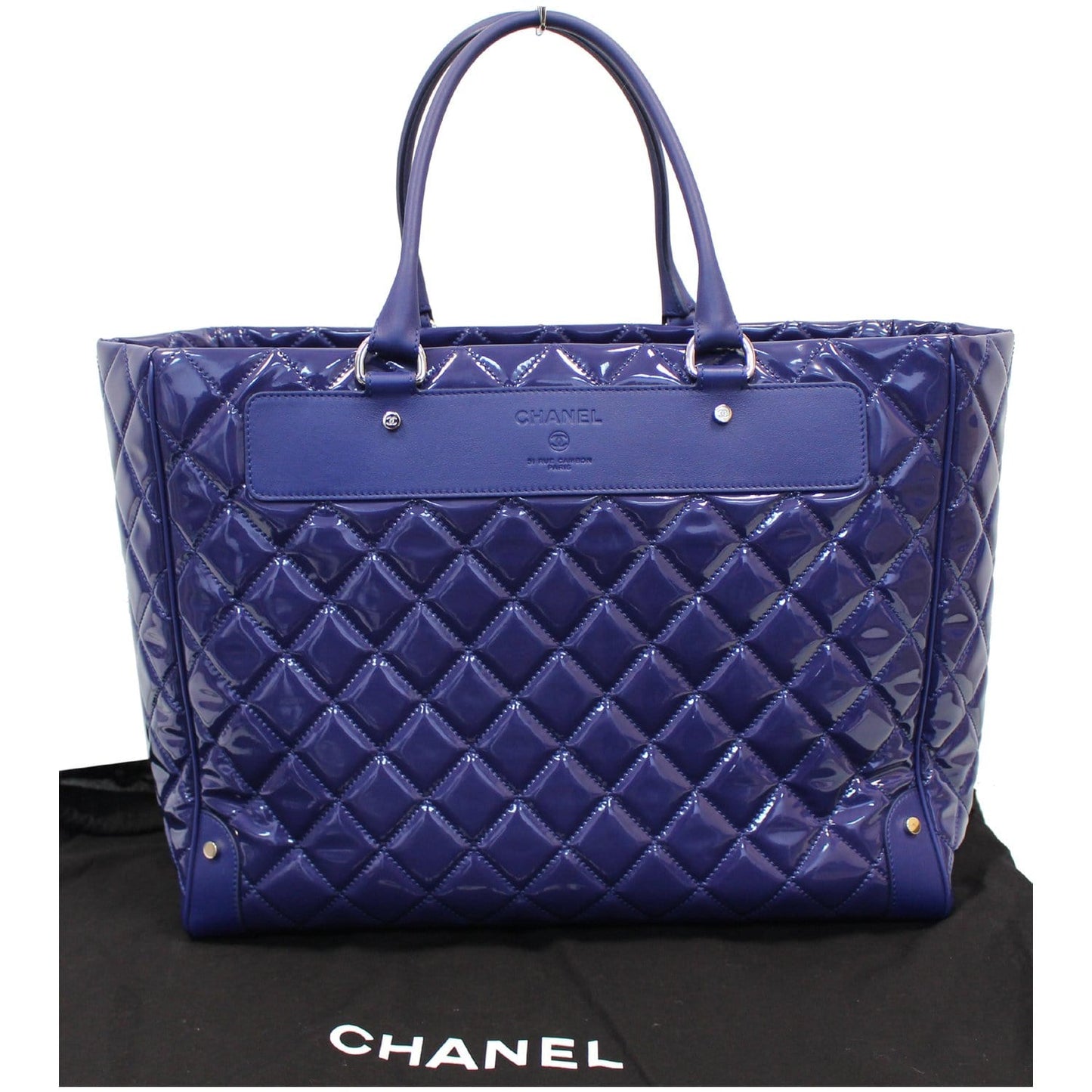 CHANEL Timeless XL Quilted Carry-on Patent Leather Tote Royal Blue