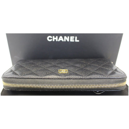 CHANEL Black Caviar Leather Zippy Wallet Black