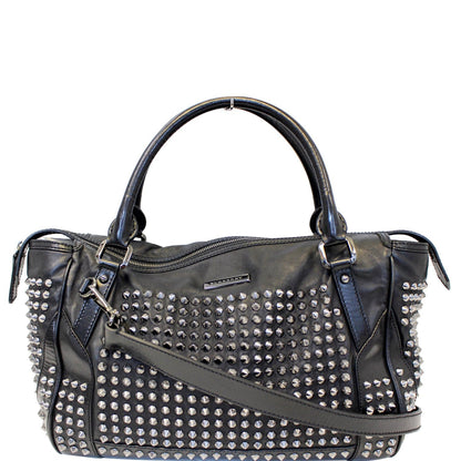 BURBERRY Studded Leather Satchel Shoulder Bag Black
