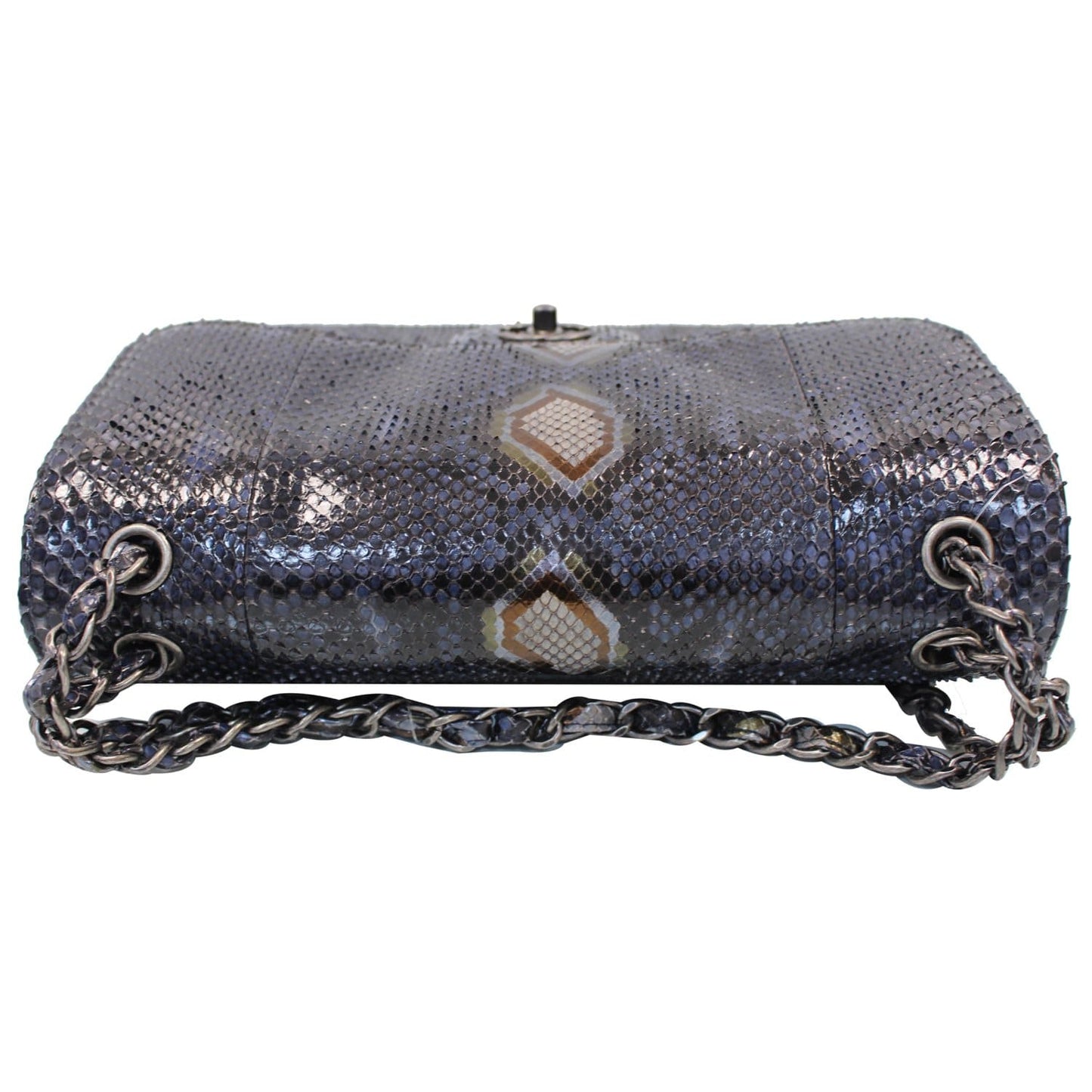 CHANEL Timeless Classic Double Flap Python Shoulder Bag Navy Blue
