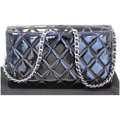 CHANEL Patent Leather Flap Shoulder Bag Black