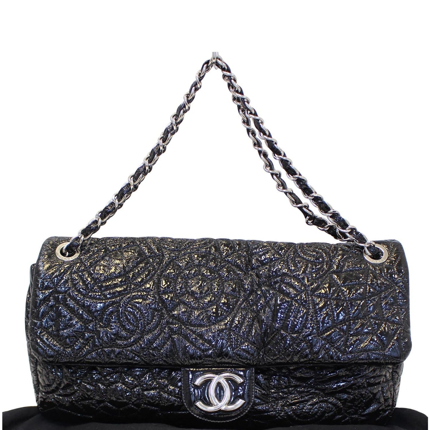 CHANEL Quilted Pattern Jumbo Single Flap Bag Black