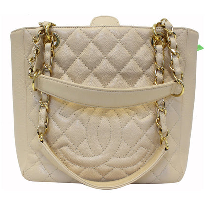 CHANEL PST Caviar Leather Petit Shopping Tote Bag Beige