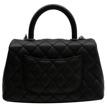 CHANEL Coco Mini Top Lizard Handle Caviar Leather Shoulder Bag Black