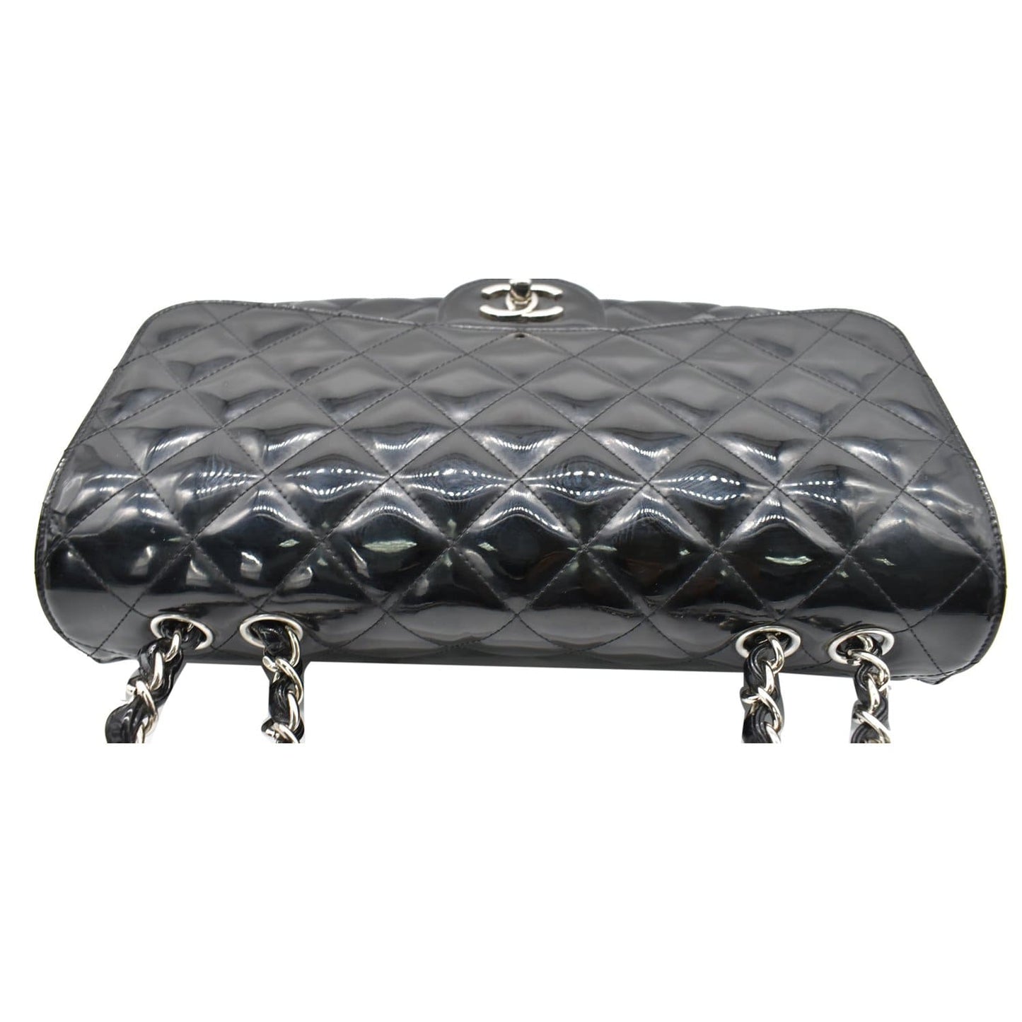 CHANEL Jumbo Single Flap Patent Leather Shoulder Bag Black