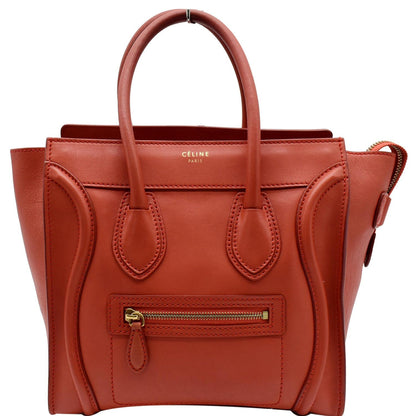 CELINE Micro Luggage Calfskin Leather Tote Bag Red - 25% OFF