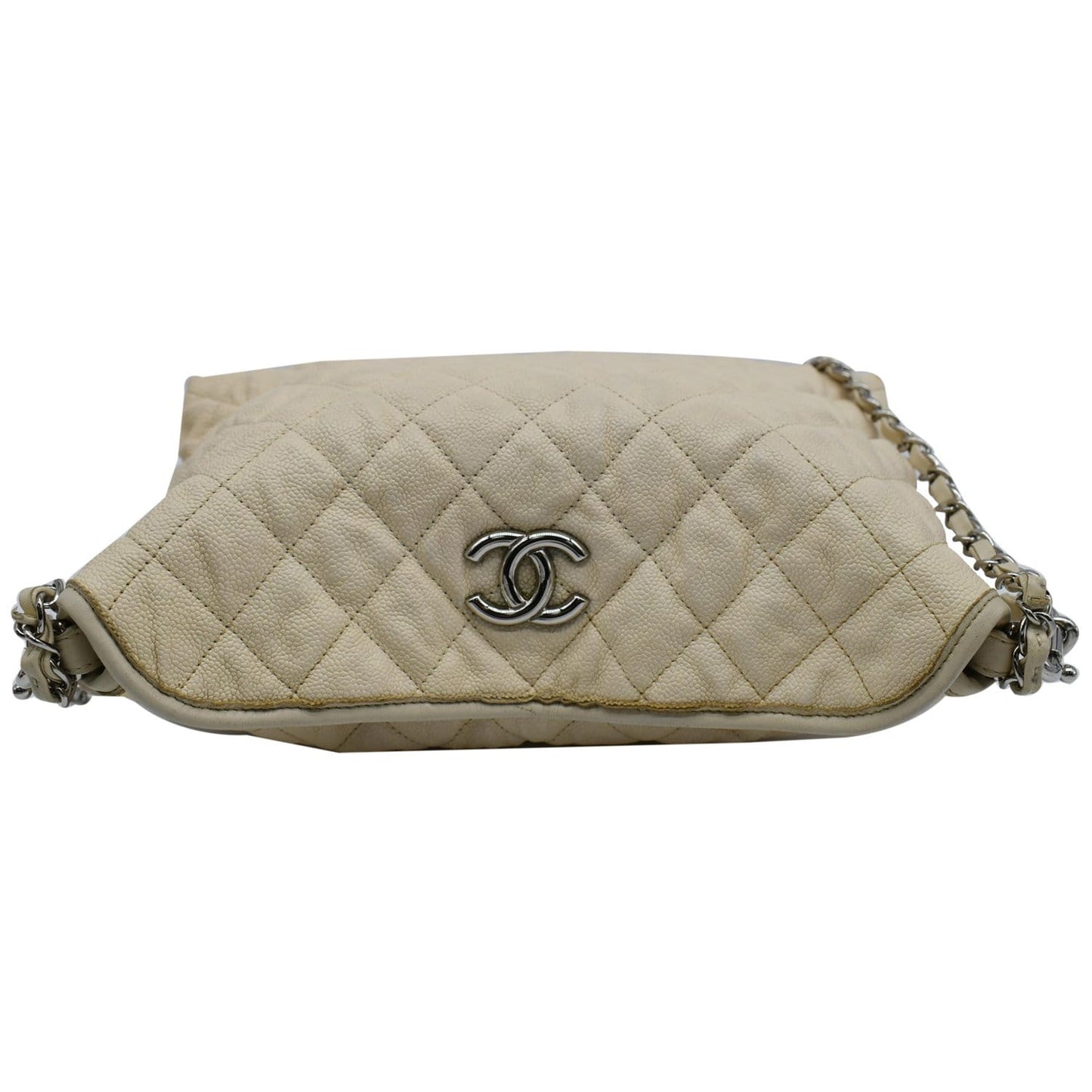 CHANEL French Riviera Quilted Caviar Leather Hobo Bag White