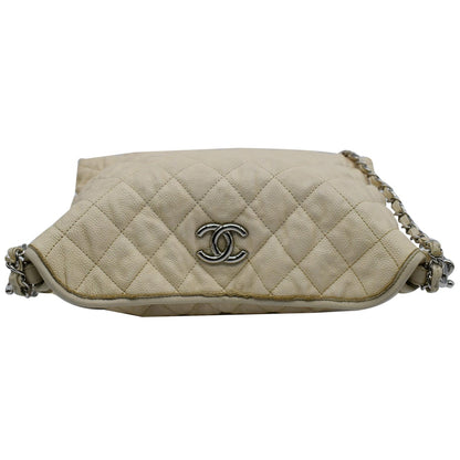 CHANEL French Riviera Quilted Caviar Leather Hobo Bag White