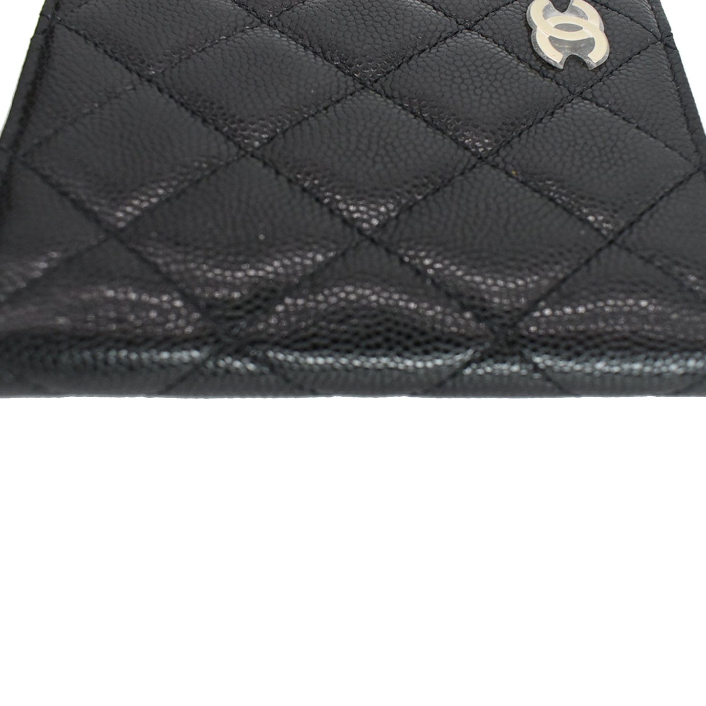 CHANEL CC Card Holder Quilted Caviar Leather Wallet Black