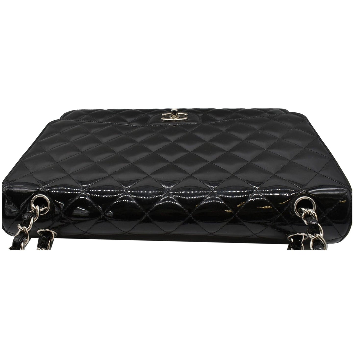 CHANEL Classic Maxi Single Flap Quilted Patent Leather Shoulder Bag Black
