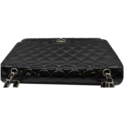 CHANEL Classic Maxi Single Flap Quilted Patent Leather Shoulder Bag Black