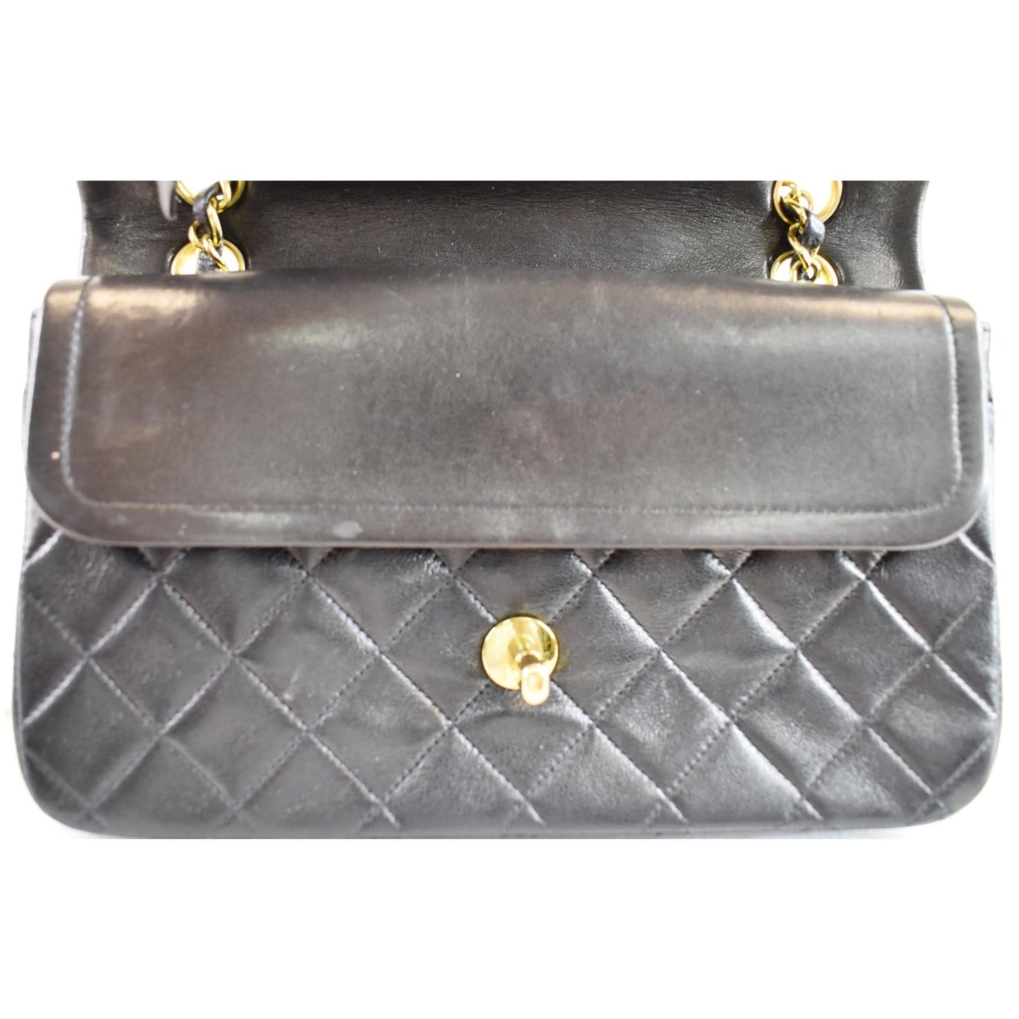 CHANEL Vintage Double Flap Lambskin Shoulder Bag Black
