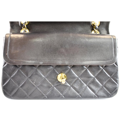 CHANEL Vintage Double Flap Lambskin Shoulder Bag Black