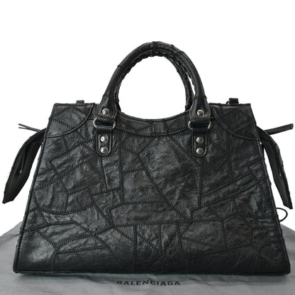 BALENCIAGA Neo Classic Patchwork Leather Top Handle Shoulder Bag Balck