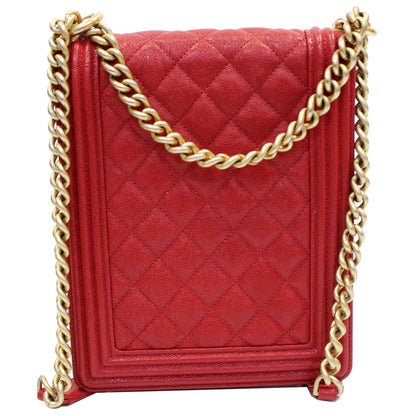 CHANEL North South Boy Quilted Caviar Leather Crossbody Bag Red