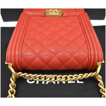 CHANEL North South Boy Quilted Caviar Leather Crossbody Bag Red