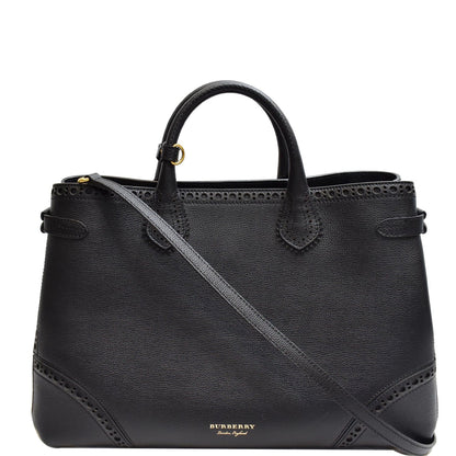 BURBERRY Large Banner Calfskin House Check Leather Tote Shoulder Bag Black