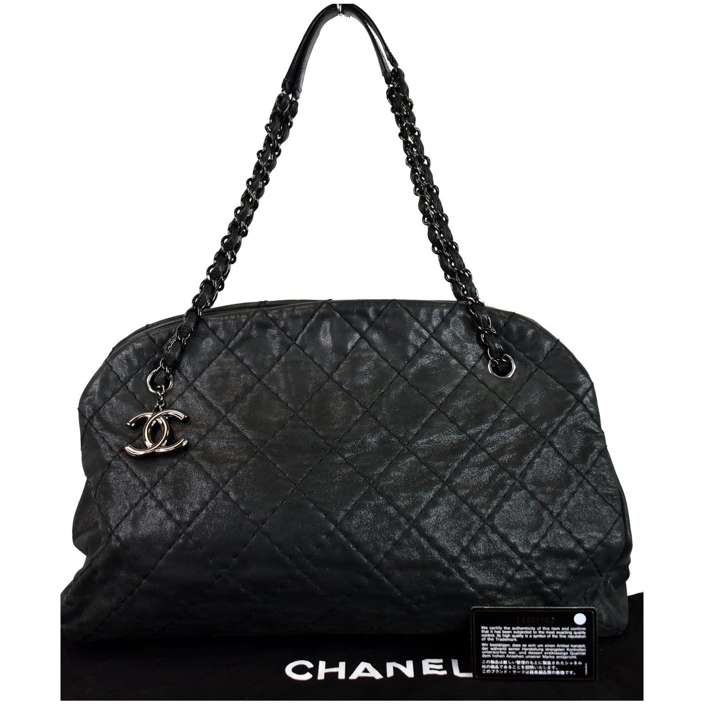 Chanel Just Mademoiselle Maxi Iridescent Leather Bowling Bag Black