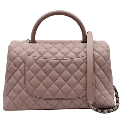 CHANEL Medium Coco Quilted Caviar Leather Top Handle Shoulder Bag Pink