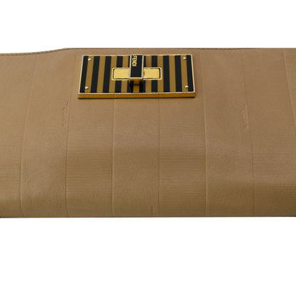 FENDI Claudia Pequin Embossed Leather Wallet Crossbody Bag Beige