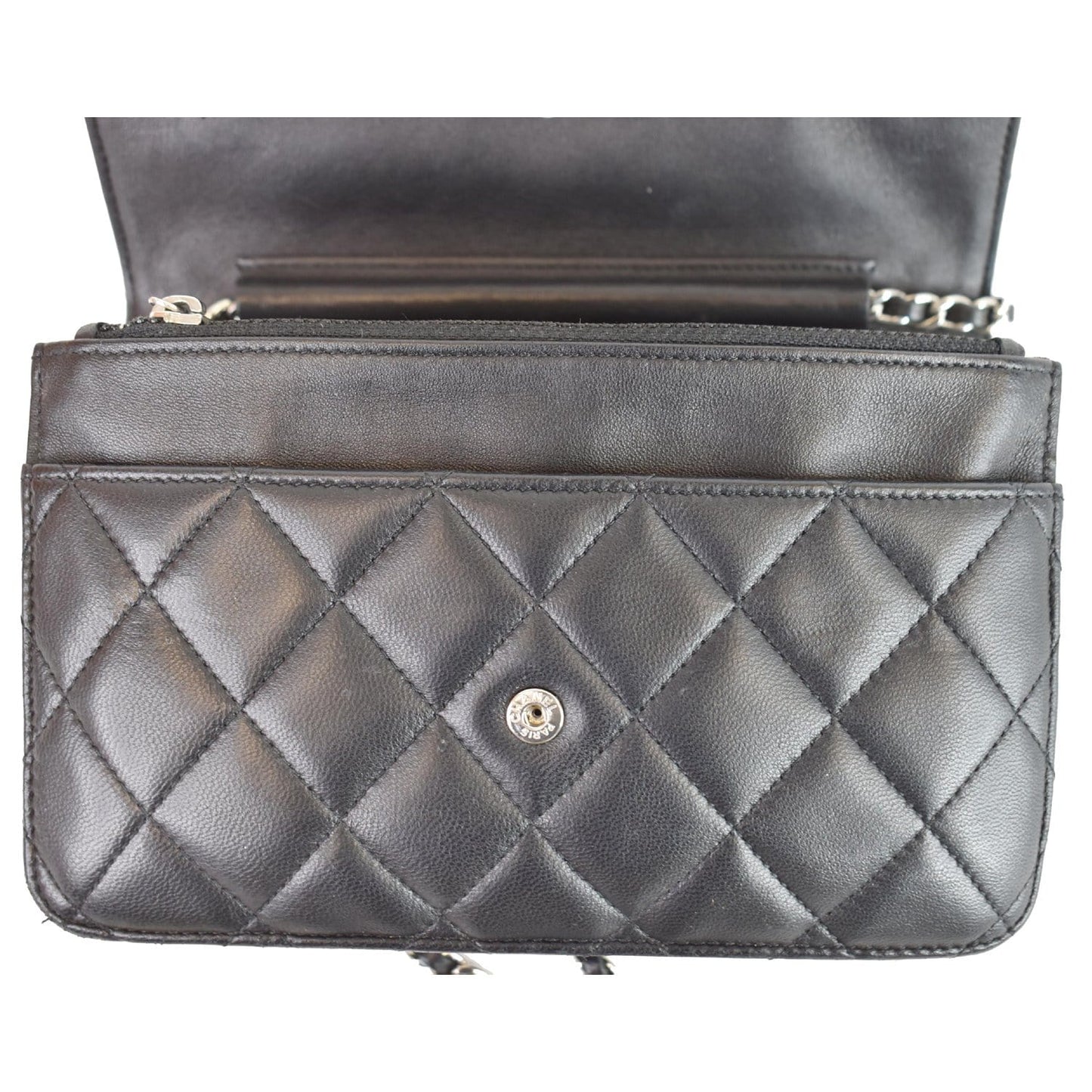 CHANEL Wallet On Chain Lambskin Leather WOC Crossbody Bag Black