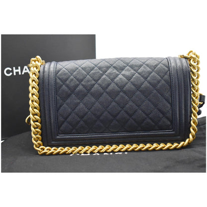 CHANEL Medium Boy Flap Quilted Leather Shoulder Bag Navy Blue