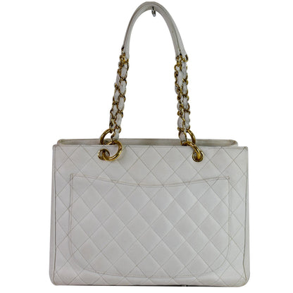 CHANEL Grand Shopping Caviar Leather Tote Bag White