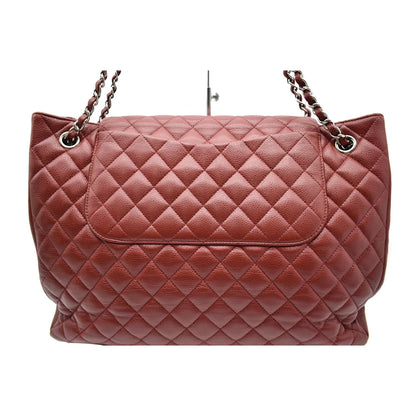 CHANEL Front Flap Pocket Quilted Caviar Leather Tote Shoulder Bag Red- 20% OFF